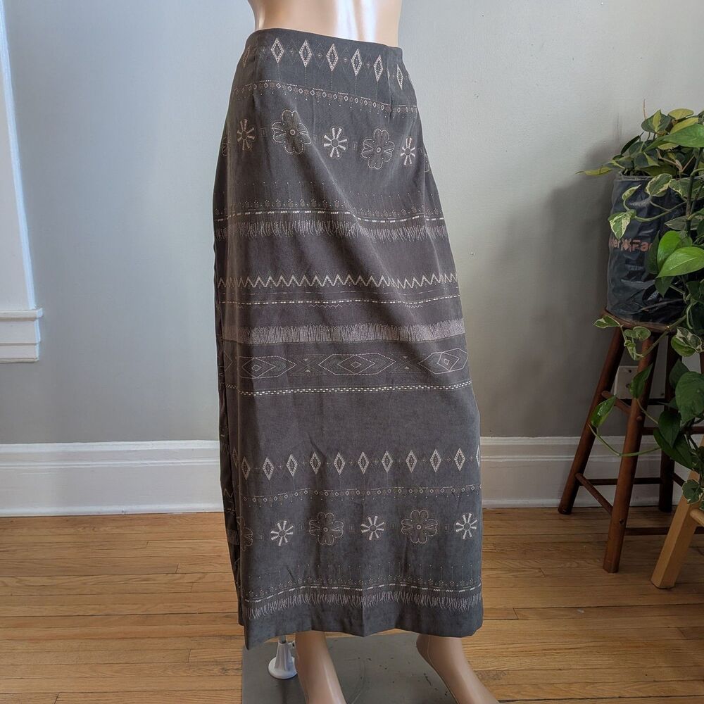 Vintage Y2K Fashion Bug Maxi Skirt Green Floral Fairy Grunge Boho Size 12